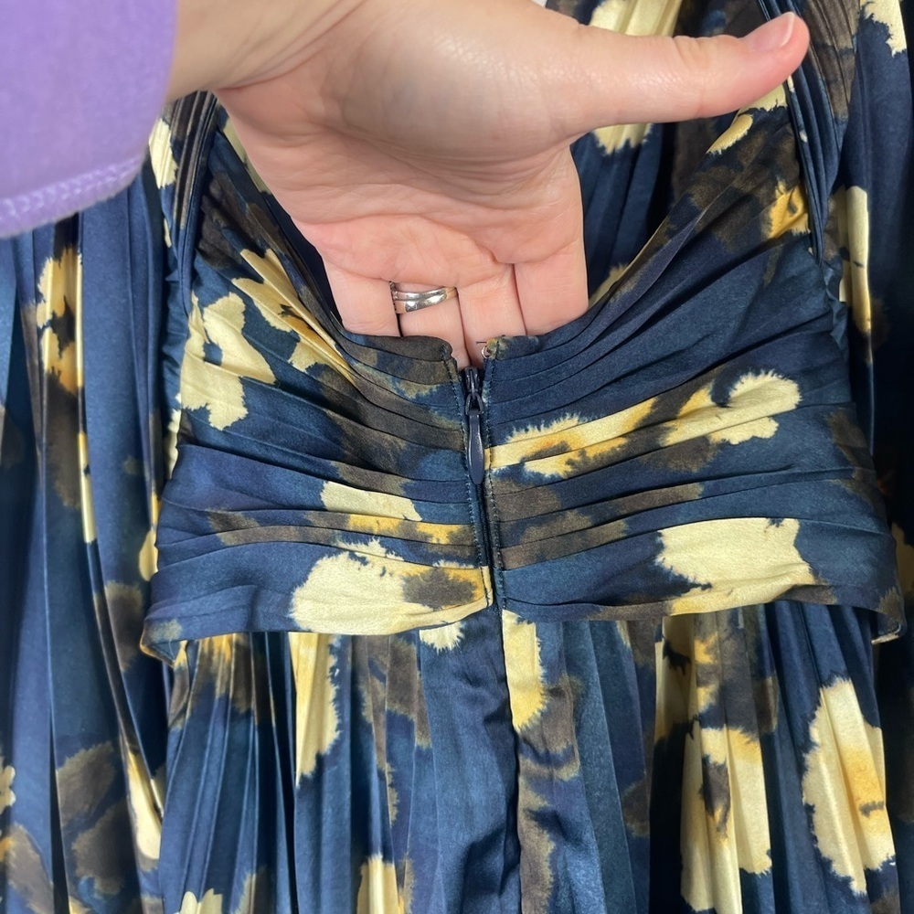 Acler Palms Pleated Long Sleeve Midi Dress Navy Floral Size 2 - Picture 13 of 15